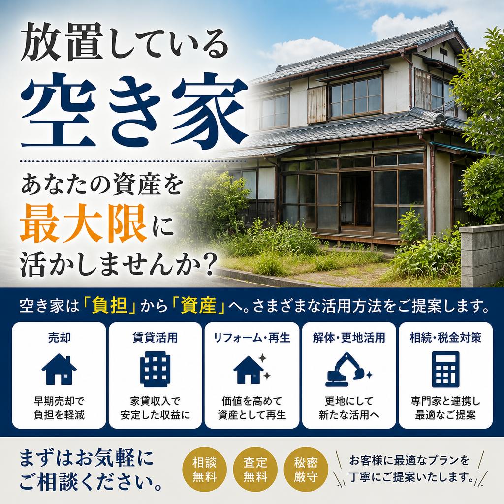 放置している空き家、あなたの資産を最大限に活かしませんか？