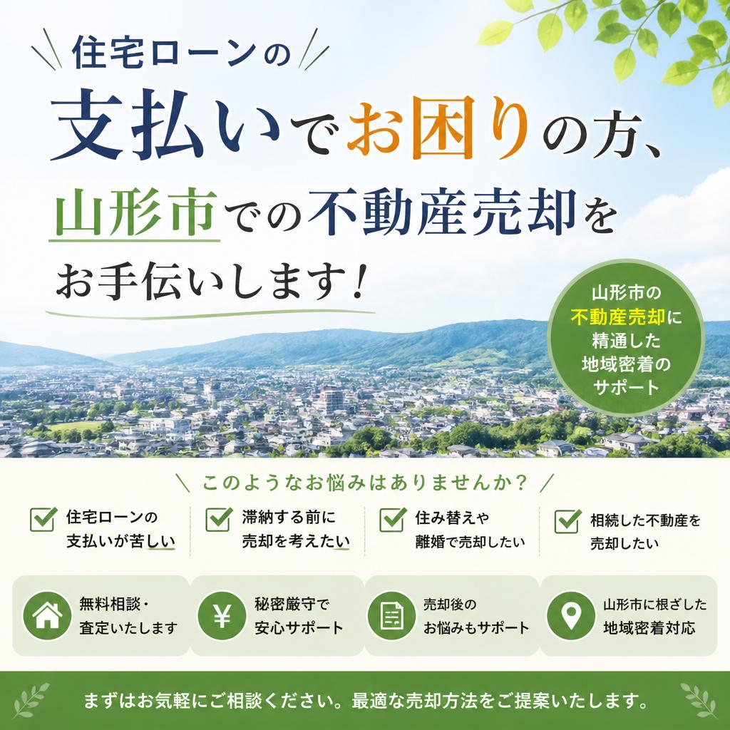 住宅ローンの支払いでお困りの方、山形市での不動産売却をお手伝いします！