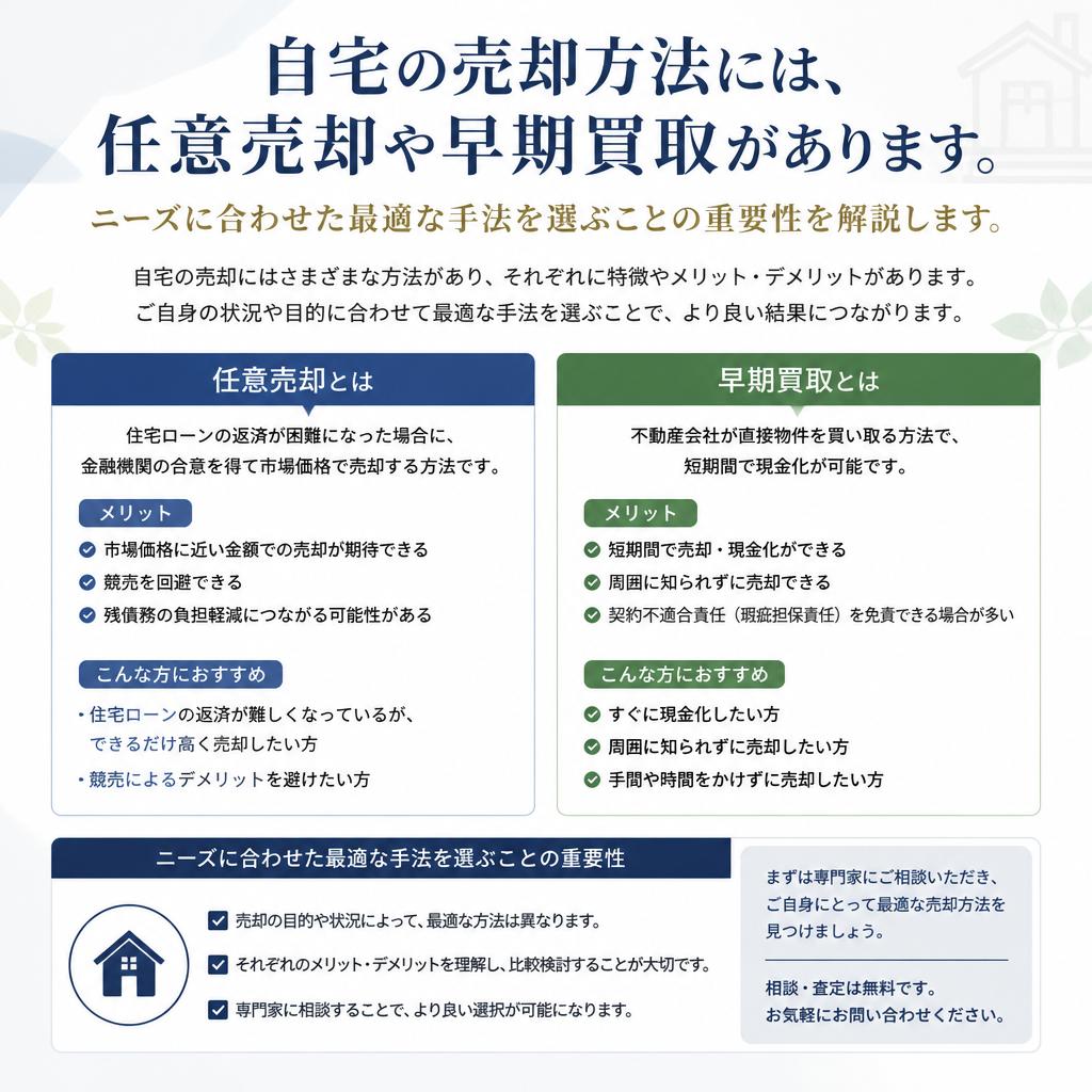 選べる売却方法：任意売却と早期買取