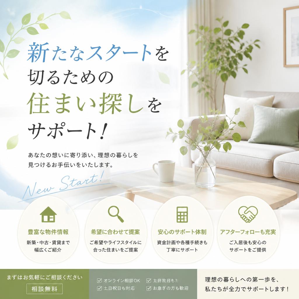 新たなスタートを切るための住まい探しをサポート！