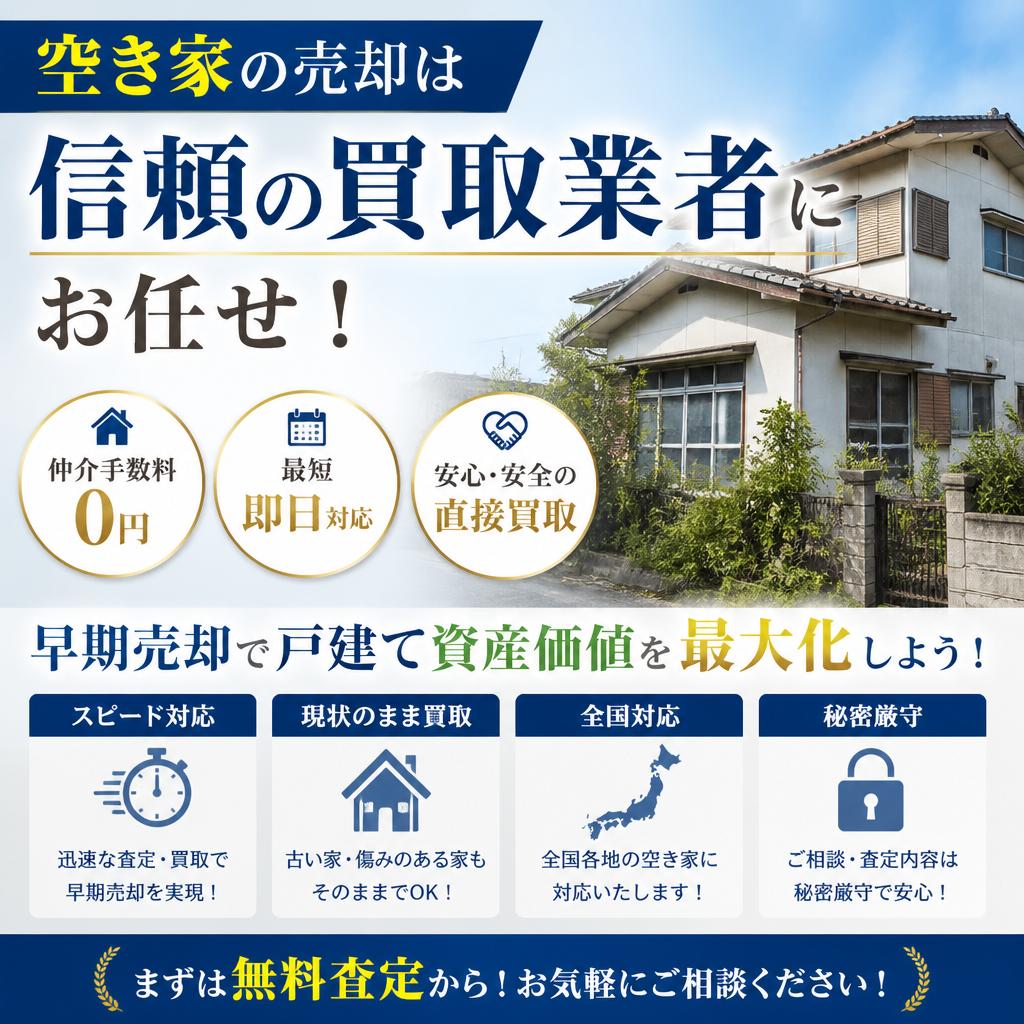 空き家の売却は信頼の買取業者にお任せ！早期売却で戸建て資産価値を最大化しよう！